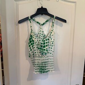 Do @ be y2k green white satin cami top smocked waist no sz tag see measurements
